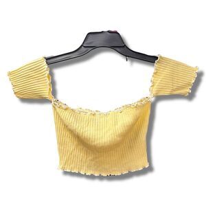 Forever 21 Women's Yellow Off-Shoulder Ribbed Crop Top Standard Size M